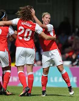 Jordan Nobbs celebrates scoring Arsenals 2nd goal with Dominique Janssen