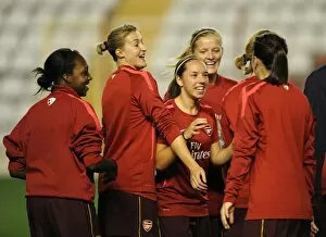 Images Dated 4th November 2010: Jordan Nobbs and Ellen White (Arsenal) during the warm up. Rayo Vallecano 2