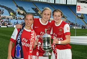 Arsenal Ladies v Bristol Academy FA Cup Final 2011 Collection: Jordan Nobbs, Steph Houghton and Ellen White (Arsenal) with the FA Cup Trophy