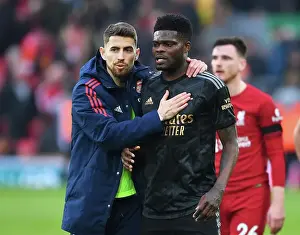 Jorginho and Thomas Partey Embrace After Intense Liverpool vs. Arsenal Clash (2022-23 Premier League)