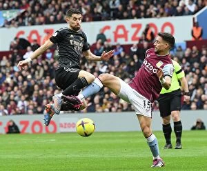 Images Dated 18th February 2023: Jorginho vs. Alexandre Moreno: Intense Battle in Aston Villa vs. Arsenal FC Premier League Clash