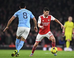 Images Dated 16th February 2023: Jorginho vs Manchester City: Arsenal's Midfield Battle in the Premier League Showdown