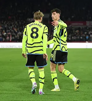 Brentford V Arsenal 2023-24 Prints: Jubilant Havertz and Odegaard: Arsenal's Unstoppable Duo Celebrates Goal vs Brentford