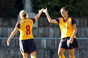 Julie Fleeting celebrates scoring a goal for Arsenal