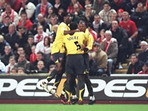 Liverpool v Arsenal - Carling Cup Collection: Julio Baptista celebrates scoring his 1st goal Arsenals 2nd with Alex Song
