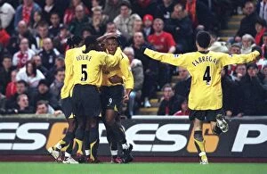 Liverpool v Arsenal - Carling Cup Collection: Julio Baptista celebrates scoring his 1st goal Arsenals 2nd with Kolo Toure