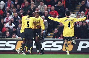 Liverpool v Arsenal - Carling Cup Collection: Julio Baptista celebrates scoring his 1st goal Arsenals 2nd with Kolo Toure