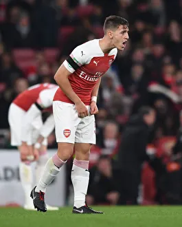Arsenal V Blackpool Carabao Cup 2018-19 Prints: Julio Pleguezuelo in Action: Arsenal vs Blackpool, Carabao Cup 2018-19