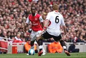 Arsenal v Liverpool 2007-08 Collection: Justin Hoyte (Arsenal) John Arne Riise (Liverpool)