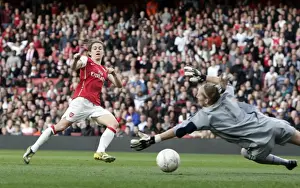 Arsenal Ladies V Chelsea 2007-8 Prints: Karen Carney scores her and Arsenals 1st goal past Siobhan Chamberlian (Chelsea)