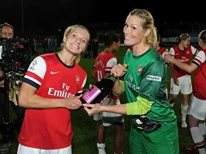 Katie Chapman and Emma Byrne (Arsenal) celebrate after the match. Arsenal Ladies 1