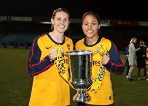 Arsenal Ladies v Doncaster Rovers Belles - League Cup Final 2008-9 Collection: Kellt Smith and Alex Scott (Arsenal) with the League Cup trophy