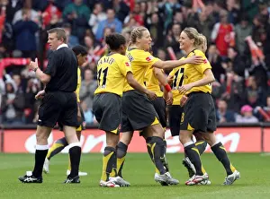 Kelly Smith celebrates scoring Arsenals 1st goal her 1st with Jayne Ludlow
