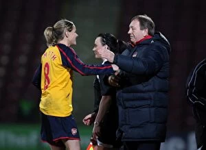 Arsenal Ladies v Doncaster Rovers Belles - League Cup Final 2008-9 Collection: Kelly Smith's Emotional Farewell: Celebrating Victory with Manager Akers in Arsenal Ladies' FA
