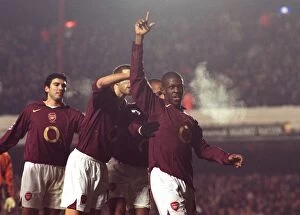 Kerrea Gilbert (Arsenal) is mobbed by his team mates for setting up the 1st Arsenal Goal