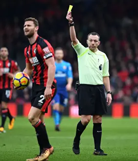 AFC Bournemouth V Arsenal 2017-18 Prints: Kevin Friend Issues Yellow Card to Simon Francis in AFC Bournemouth vs Arsenal Premier League Clash