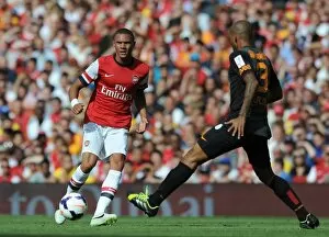 Arsenal v Galatasaray 2013-14 Collection: Kieran Gibbs (Arsenal) Felipe Melo (Galatasaray). Arsenal 1: 2 Galatasaray. Emirates Cup Day Two