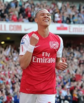 Kieran Gibbs celebrates scoring Arsenals 1st goal. Arsenal 3:0 Aston Villa