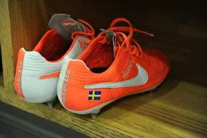 Kim Kallstrom (Arsenal) boots in the changingroom before the match. Arsenal 2: 2 Swansea City