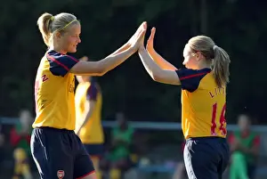 Kim Little celebrates scoring for Arsenal with Katie Chapman