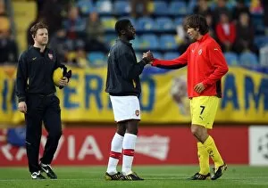 Images Dated 9th April 2009: Kolo Toure (Arsenal) Robert Pires (Villarreal) before the match