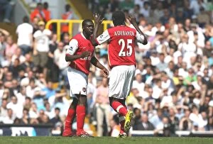 Images Dated 23rd April 2007: Kolo Toure celebrates scoring the 1st Arsenal goal with Emmanuel Adebayor