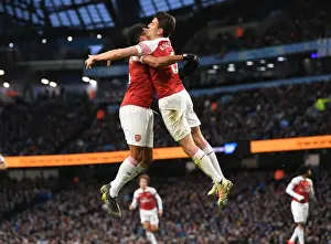 Manchester City V Arsenal 2018-19 Prints: Koscielny and Aubameyang Celebrate Arsenal's Goal Against Manchester City (2018-19)