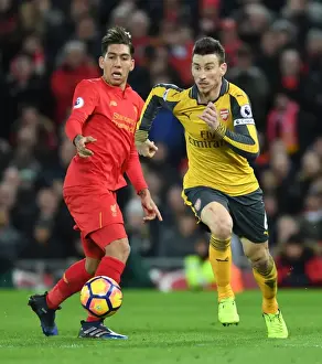 Liverpool V Arsenal 2016-17 Prints: Koscielny Breaks Past Firmino: Intense Moment from Liverpool vs. Arsenal (2016-17)