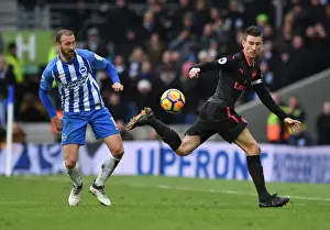 Brighton And Hove Albion V Arsenal 2017-18 Prints: Koscielny vs Murray: A Fierce Battle in the Premier League Clash between Arsenal and Brighton