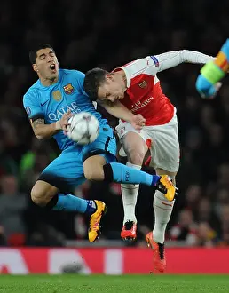 Arsenal V Barcelona 2015/16 Prints: Koscielny vs. Suarez: A Champions League Battle at the Emirates