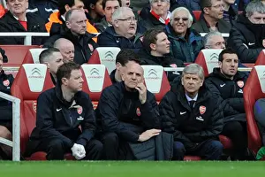 (L-R) Colin Lewin (Physio), Steve Bould (Assistant Manager) and Arsene Wenger (Manager)