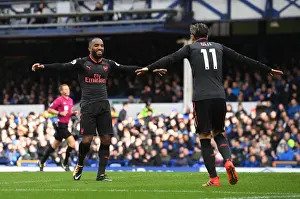 Everton V Arsenal 2017-18 Prints: Lacazette and Ozil Celebrate Arsenal's Winning Goals Against Everton (2017-18)