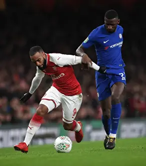 Arsenal V Chelsea - Carabao Cup 2017-18 Prints: Lacazette vs. Rudiger: A Battle in the Carabao Cup Semi-Final
