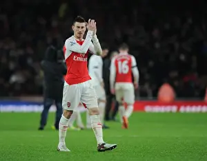 Arsenal V Newcastle United 2015-16 Prints: Laurent Koscielny Celebrates with Arsenal Fans after Arsenal v Newcastle United Match