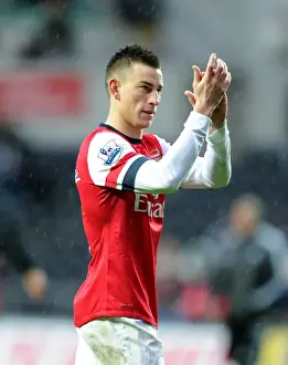 Swansea City V Arsenal 2012-13 Prints: Laurent Koscielny Celebrates with Arsenal Fans after Swansea Victory, 2013