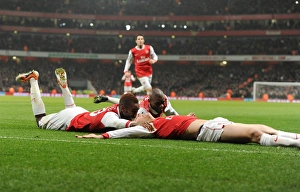 Arsenal v Everton 2010-11 Gallery: Laurent Koscielny celebrates scoring the 2nd Arsenal goal with Johan Djourou