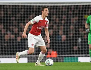 Arsenal V Tottenham Hotspur Carabao Cup 2018-19 Prints: Laurent Koscielny Focuses in Arsenal-Tottenham Carabao Cup Clash