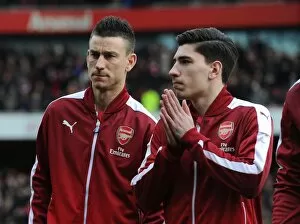 Arsenal v Leicester City 2015-16 Collection: Laurent Koscielny and Hector Bellerin (Arsenal)
