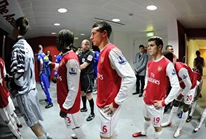 Laurent Koscielny and Jack Wilshere (Arsenal) wait to walk up the tunnel before the match