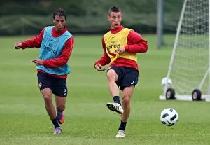 Koscielny Laurent Collection: Laurent Koscielny and Marouane Chamakh (Arsenal). Arsenal Training Session