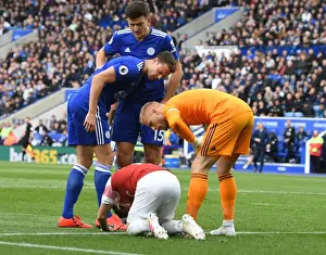 Leicester City V Arsenal 2018-19 Prints: Leicester vs Arsenal: Evans and Schmeichel Over Torreira's Injury (2018-19)