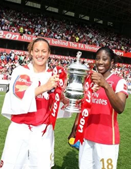 Images Dated 6th May 2008: Lianne Sanderson and Anita Asante (Arsenal) with the FA Cup Trophy