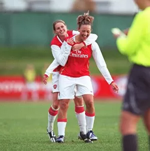 Lianne Sanderson celebrates scoring her goal for Arsenal with Kelly Smith