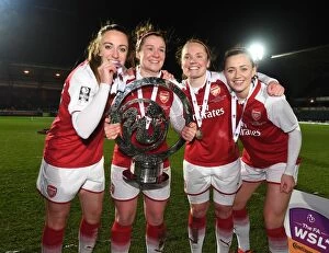 Arsenal Women v Manchester City Ladies - Continentail Cup Final Collection: Lisa Evans, Emma Mitchell, Kim Little and Katie McCabe with the Continental Cup Trophy