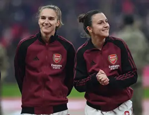 LONDON, ENGLAND - DECEMBER 05: Vivianne Miedema and Lotte Wubben-Moy of Arsenal before the Womens FA Cup Final between