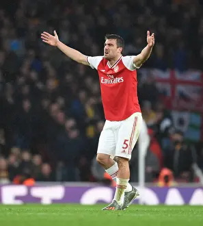 LONDON, ENGLAND - NOVEMBER 02: Sokratis of Arsenal during the Premier League match between Arsenal FC