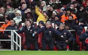 Arsenal V Everton 2009-10 Prints: (L>R) Colin Lewin (Physio), Pat Rice (Assistant Manager) and Arsene Wenger