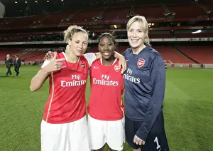 (L>R) Lianne Sanderson, Anita Asant and Emma Byrne (Arsenal) celebrate winning the league