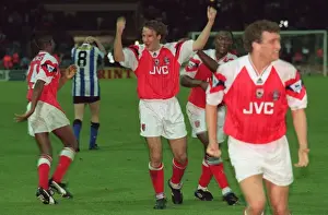 (L>R) Paul Davis, Paul Merson Kevin Campbell and John Jensen (Arsenal) celebrate winning the FA Cup