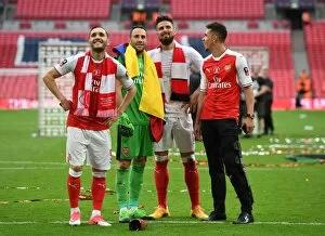 Arsenal v Chelsea - FA Cup Final 2017 Collection: Lucas Perez, David Ospina, Olivier Giroud and Gabriel (Arsenal) after the match